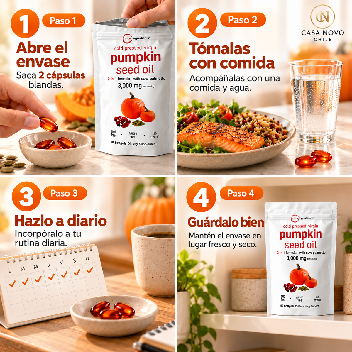 PUMPKIN SEED OIL – ACEITE DE CALABAZA + SAW PALMETTO | 90 CÁPSULAS | BIENESTAR PARA HOMBRES Y MUJERES